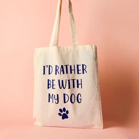 ($7) I'd Rather be With My Dog Tote - Picture 1 of 3